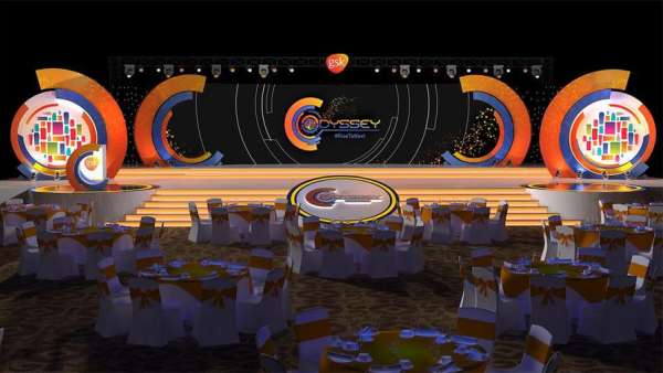 葛蘭素史克的年會(huì)活動(dòng)策劃以橙色為主色調(diào)，視覺(jué)效果也更陽(yáng)光健康